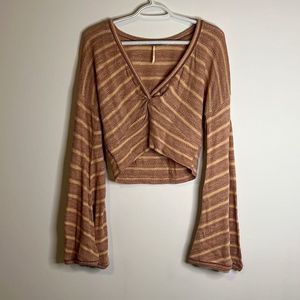 Free People Long Bell Sleeve V-Neck Twist Orange Stripe Top Size Medium Women’s